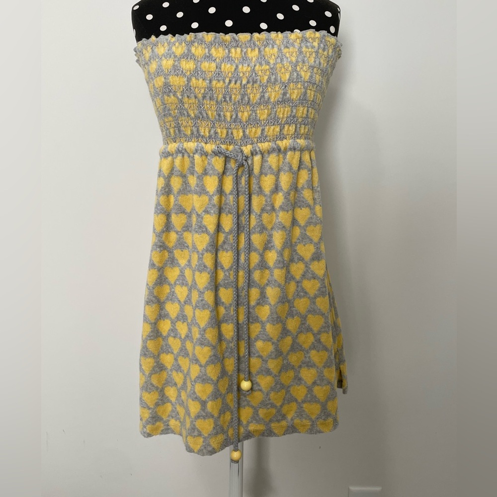 Vintage Y2K Juicy Couture grey yellow hearts swim cover up dress size small